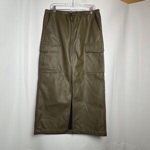 Indigo Rising Y2K Olive‎ Vegan Leather Cargo Maxi Skirt Slit Size L Goth Street
